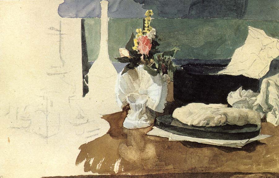 Mikhail Vrubel Still life with flowers,A Paper-weight,and other objects